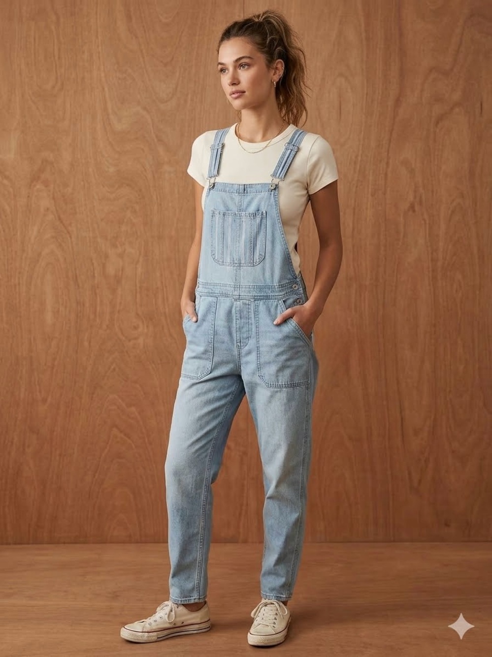 American Eagle Outfitters Light Blue Denim Overalls